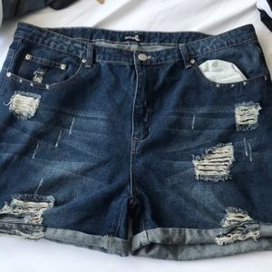Boohoo Plus Distressed Denim Shorts